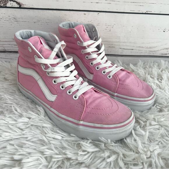 Vans Sk8 Hi Pink and White Canvas High-Top Sneakers Unisex 8 Men - 9.5 Women - Picture 2 of 15